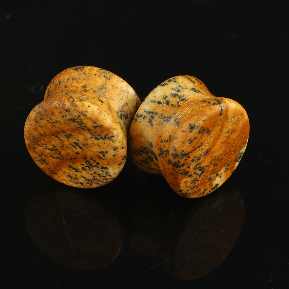European American Leopard Stone Horn Ear Expander 16mm Single Heart Shape Stone Ear Gauges Plug - Image 5