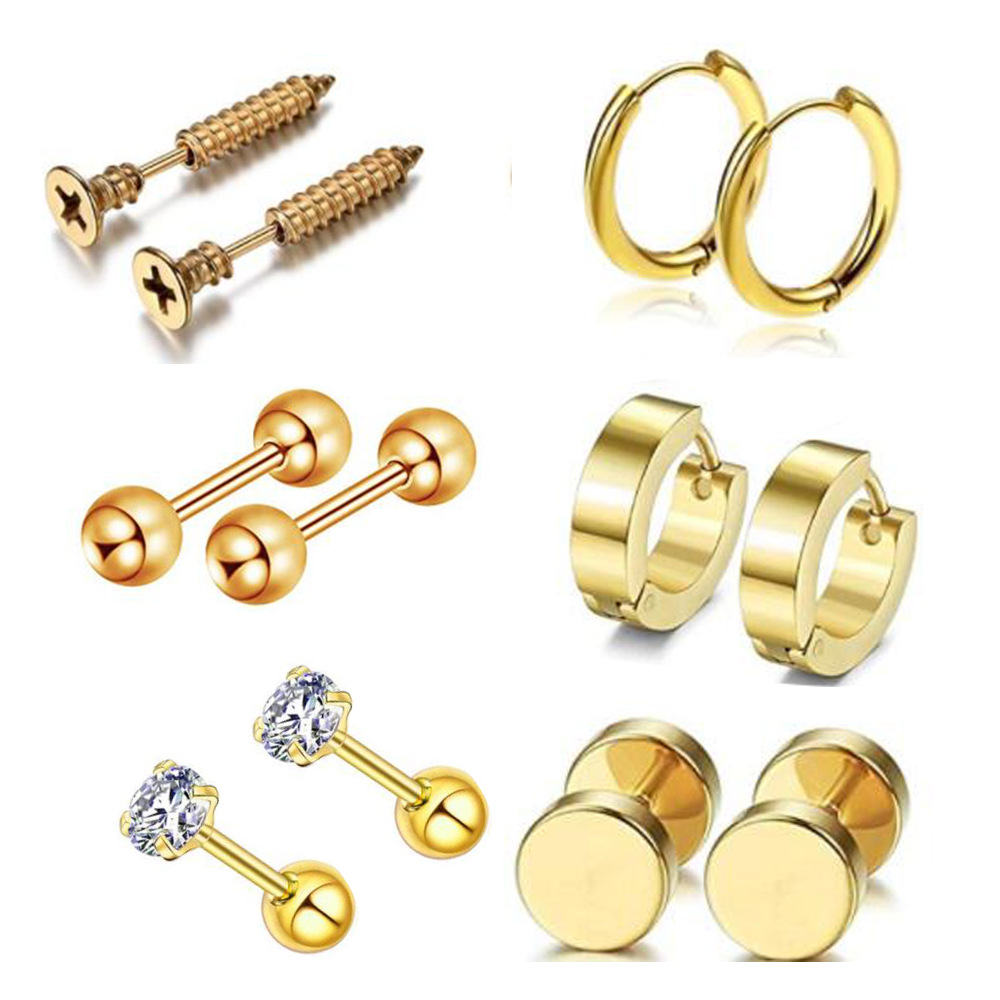 Amazon Stainless Steel Ear Stud Earrings Set - 12 Pieces European American Hip Hop Jewelry Barbell Zircon Ear Buckle Ear Pin - Image 2