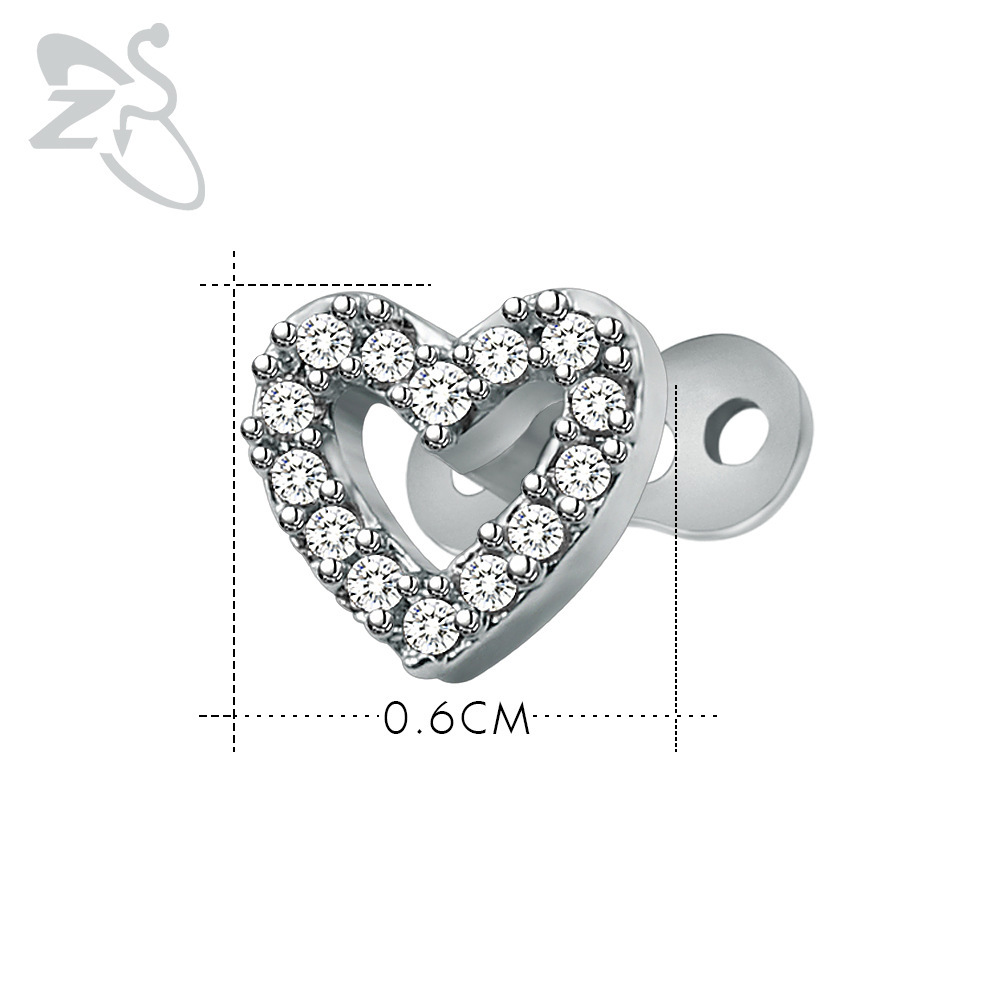 European American Stainless Steel Heart Buried Nail Body Piercing 316L Steel Inlaid Zircon Cartilage Earring - Image 5