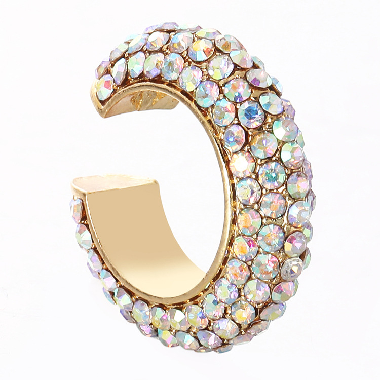 C-Shaped Alloy Ear Clip with Colored Diamond - No Piercing Required, Silver & Yellow CZ - Image 3