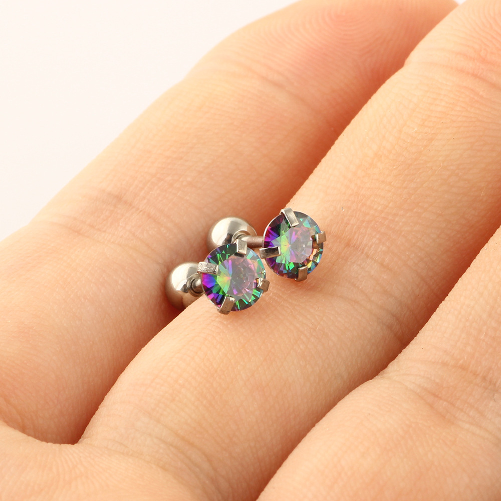 European American 5mm Round Zircon Earrings Grasping Zirconium Earrings Small Earrings Stainless Steel Body Piercing Jewelry - Image 2