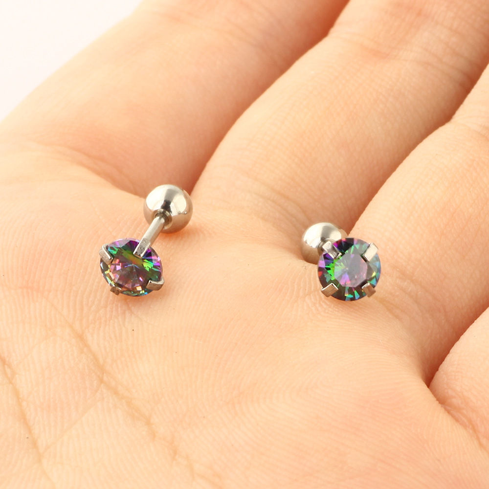 European American 5mm Round Zircon Earrings Grasping Zirconium Earrings Small Earrings Stainless Steel Body Piercing Jewelry - Image 3
