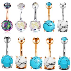10-Piece Zircon Navel Ring Set Stainless Steel Belly Button Jewelry Dangle