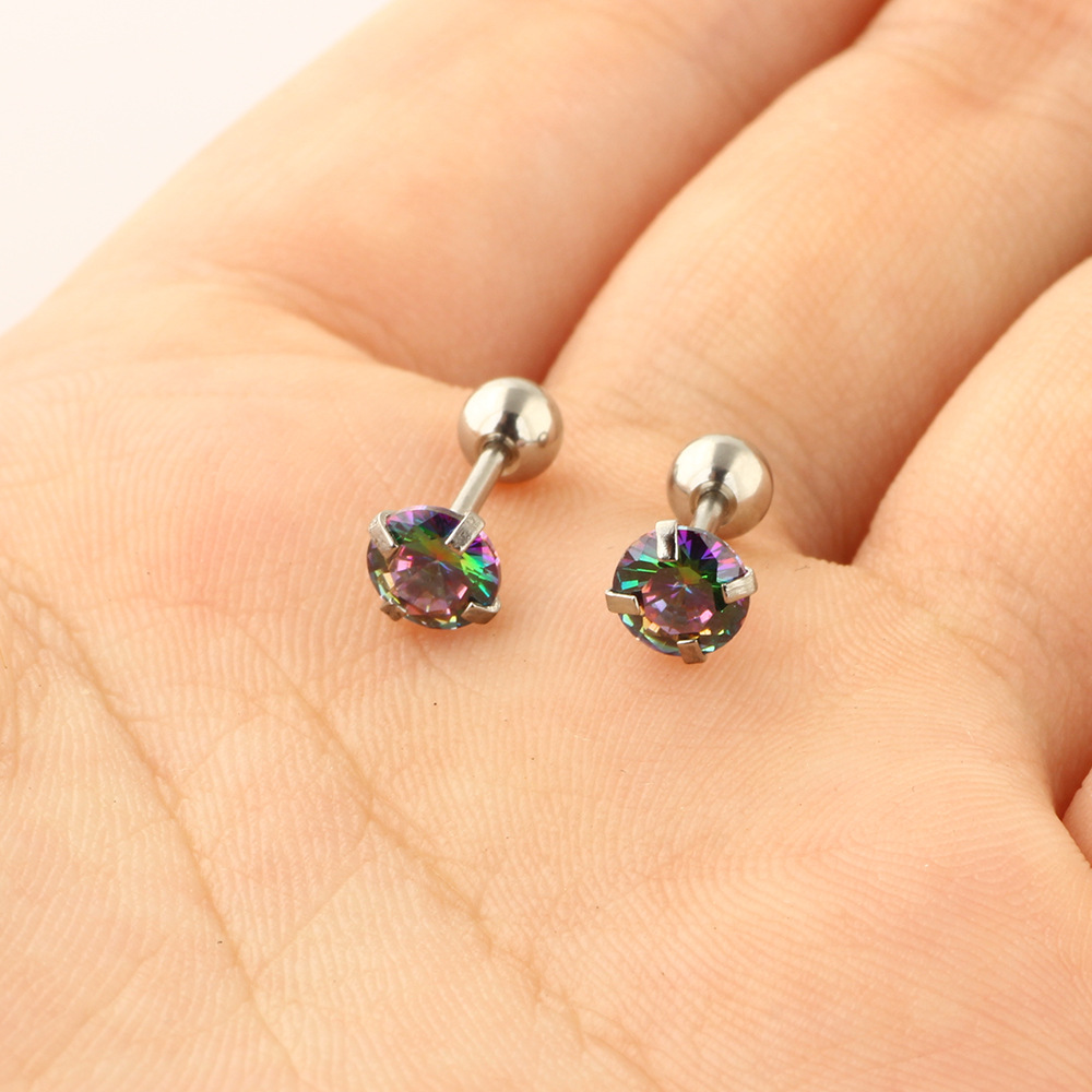 European American 5mm Round Zircon Earrings Grasping Zirconium Earrings Small Earrings Stainless Steel Body Piercing Jewelry - Image 4