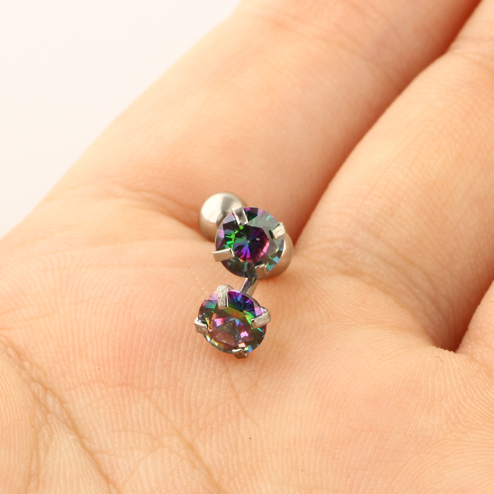 European American 5mm Round Zircon Earrings Grasping Zirconium Earrings Small Earrings Stainless Steel Body Piercing Jewelry - Image 5
