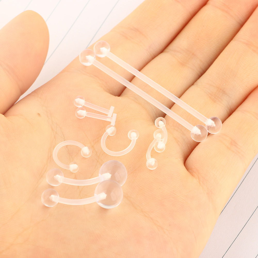 Acrylic Clear Belly Button Ring Set - Stainless Steel Eyebrow Tongue Nose Piercing Jewelry - Image 5