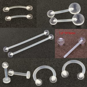 Acrylic Clear Belly Button Ring Set - Stainless Steel Eyebrow Tongue Nose Piercing Jewelry
