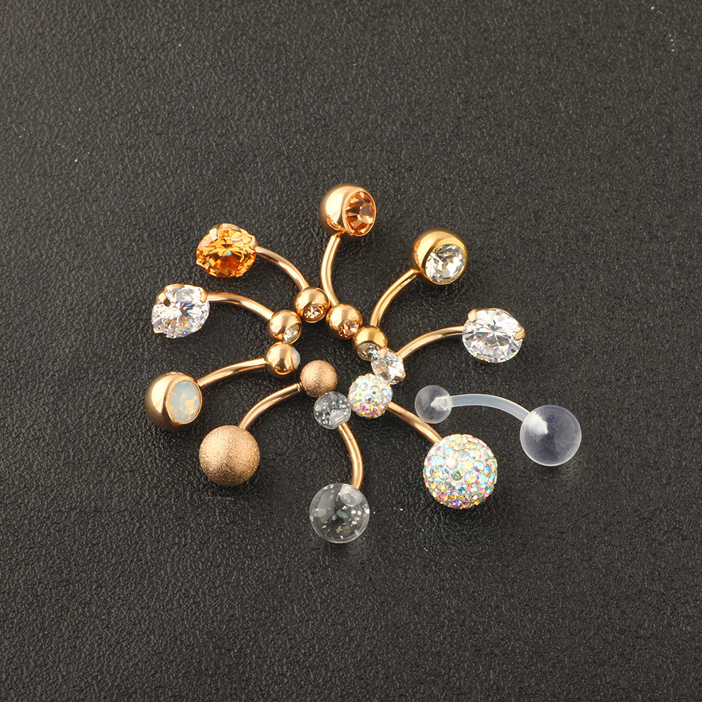 Amazon Wish Cross Navel Ring Set 9 Rose Gold Stainless Steel Belly Button Piercing Jewelry - Image 3