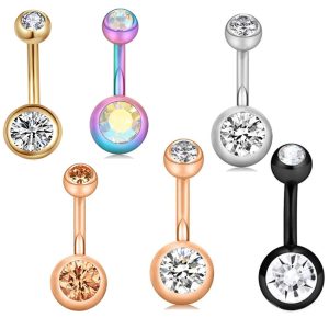 6-Piece Stainless Steel Belly Button Ring Set for Women - Navel Piercing Jewelry,2024 New Dangle Umbilical Hoops