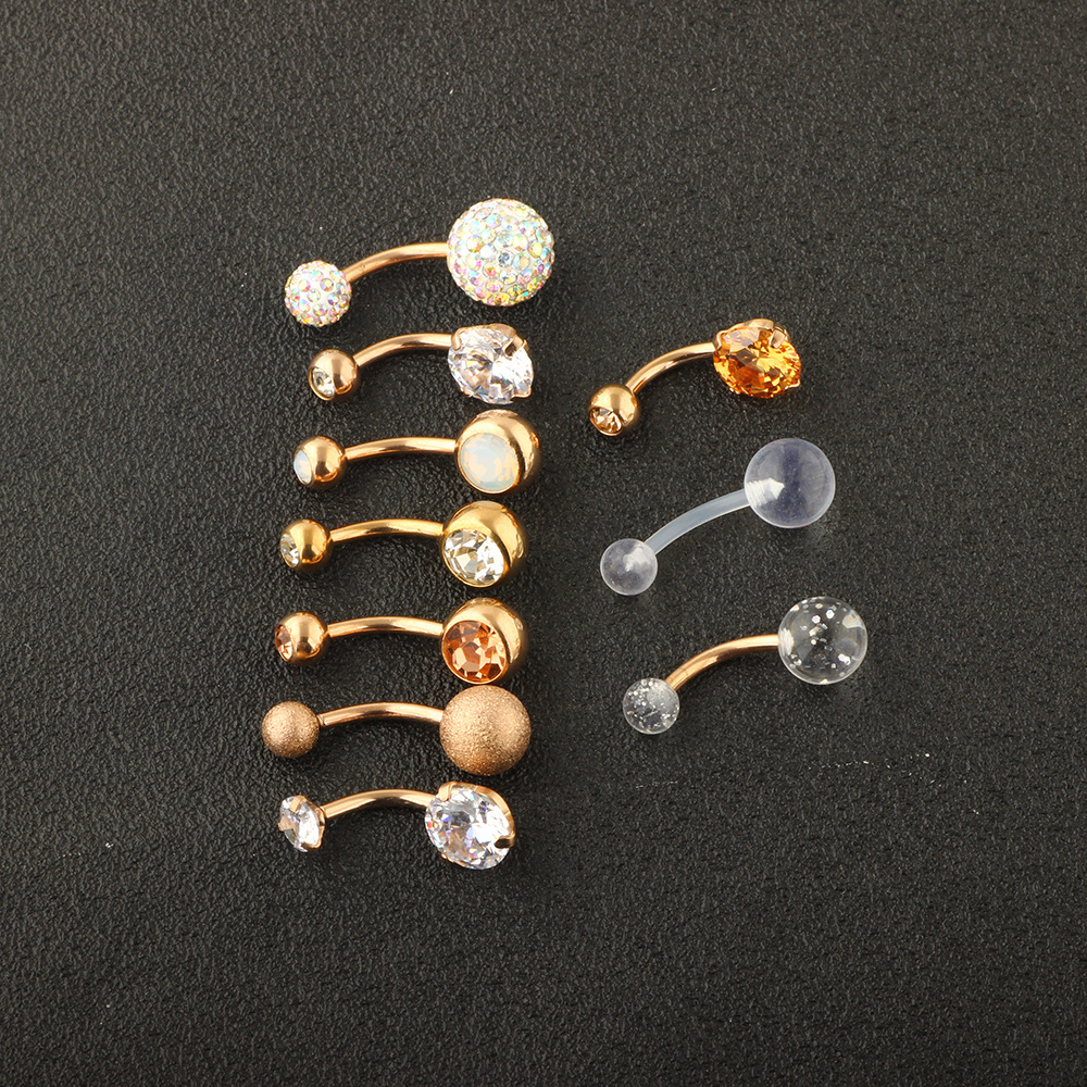 Amazon Wish Cross Navel Ring Set 9 Rose Gold Stainless Steel Belly Button Piercing Jewelry - Image 2