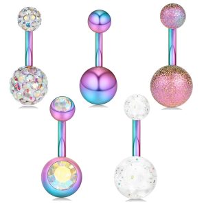 Stainless Steel Navel Ring Set 5 Piece Body Piercing Jewelry for Belly Button