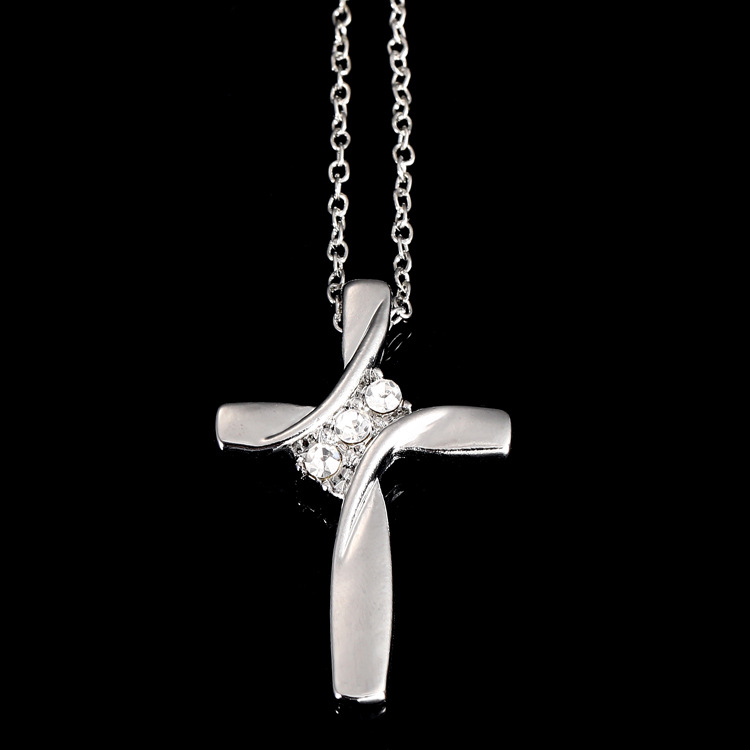 Three Stone Cross Pendant Necklace Alloy Rhinestone Diamond Women's Jewelry Hot Sale - Image 2