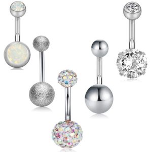5-Piece Rose Gold Stainless Steel Belly Button Ring Set - Navel Piercing Jewelry with Dangle