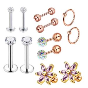 Heart Shape Stainless Steel Ear Stud Set - Ear Clip & Ear Bone Piercing Jewelry for Women Men