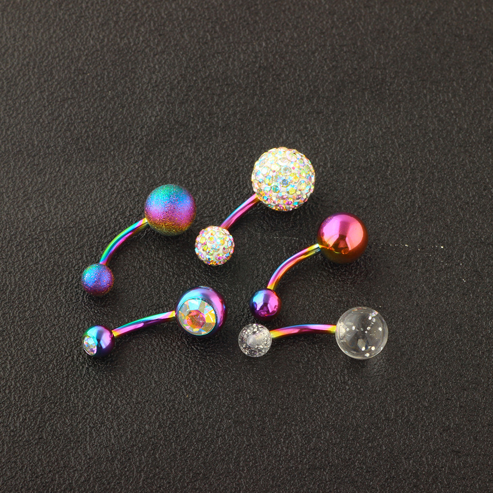 Stainless Steel Navel Ring Set 5 Piece Body Piercing Jewelry for Belly Button - Image 3