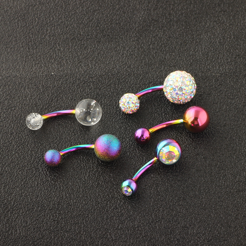 Stainless Steel Navel Ring Set 5 Piece Body Piercing Jewelry for Belly Button - Image 2