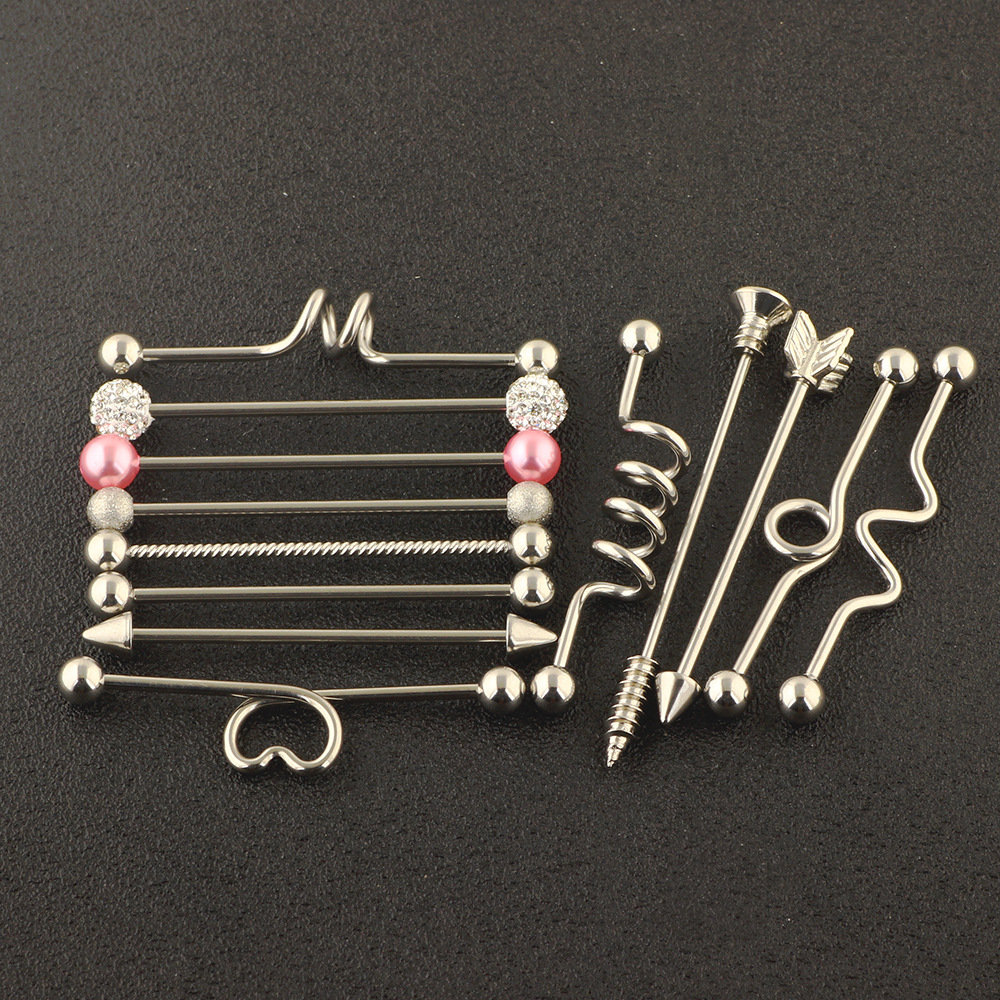 13 Pcs Industrial Barbell Crossbar Earring Set - 316L Surgical Steel Ear Piercing Jewelry - Image 3