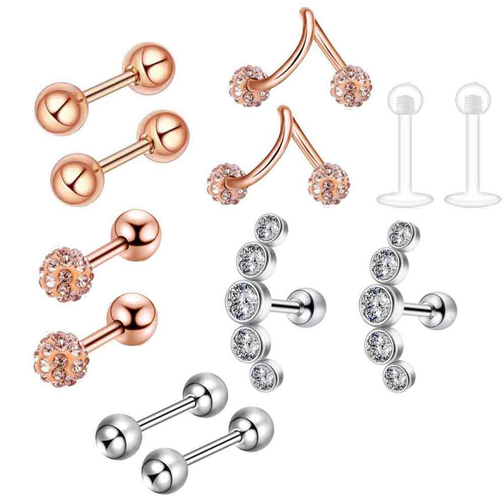 Heart Shape Stainless Steel Ear Stud Set - Ear Clip & Ear Bone Piercing Jewelry for Women Men - Image 2