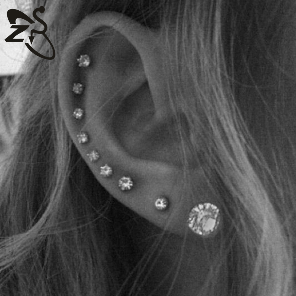 European American Simple Thin Pole Auricle Fashion Zircon Earrings Versatile Ear Bone Women's Ear Jewelry Titanium Steel Ear Needles Earrings Wholesale - Image 3