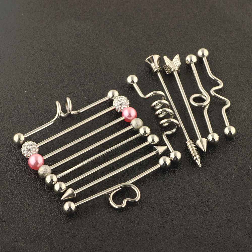 13 Pcs Industrial Barbell Crossbar Earring Set - 316L Surgical Steel Ear Piercing Jewelry - Image 4
