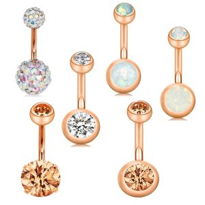 6-Piece Belly Button Ring Set Stainless Steel Navel Piercing Jewelry Dangle Body Jewelry Set