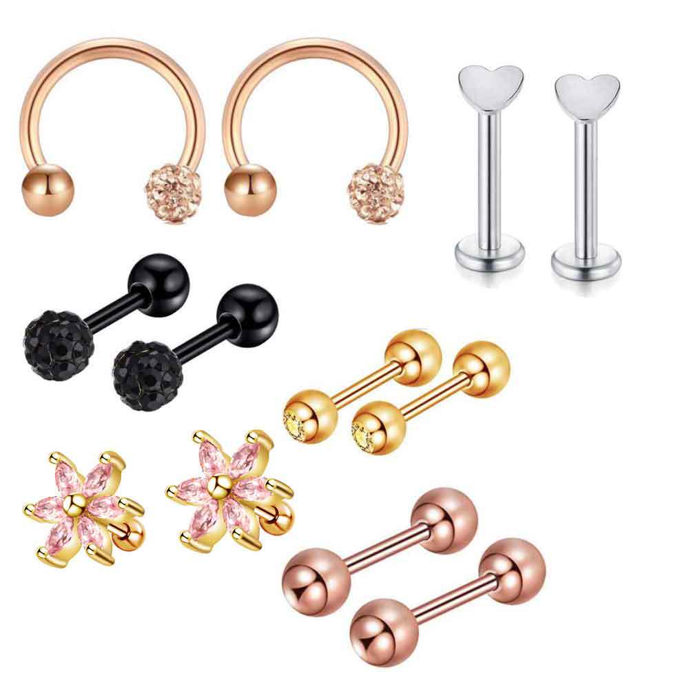 Heart Shape Stainless Steel Ear Stud Set - Ear Clip & Ear Bone Piercing Jewelry for Women Men - Image 3