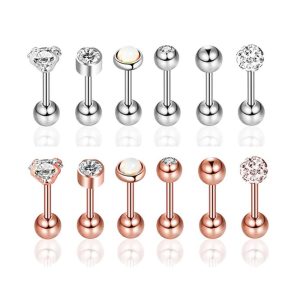 Heart Shaped 12pcs Zircon Ear Bone Nail Stainless Steel Lip Piercing Stud Set Fashion Jewelry