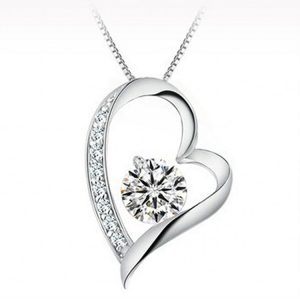 Heart Shape Women's Diamond Earrings Necklace Set - Alloy Gold PVD Pendant with Box Chain - Green Earrings Pair for Women