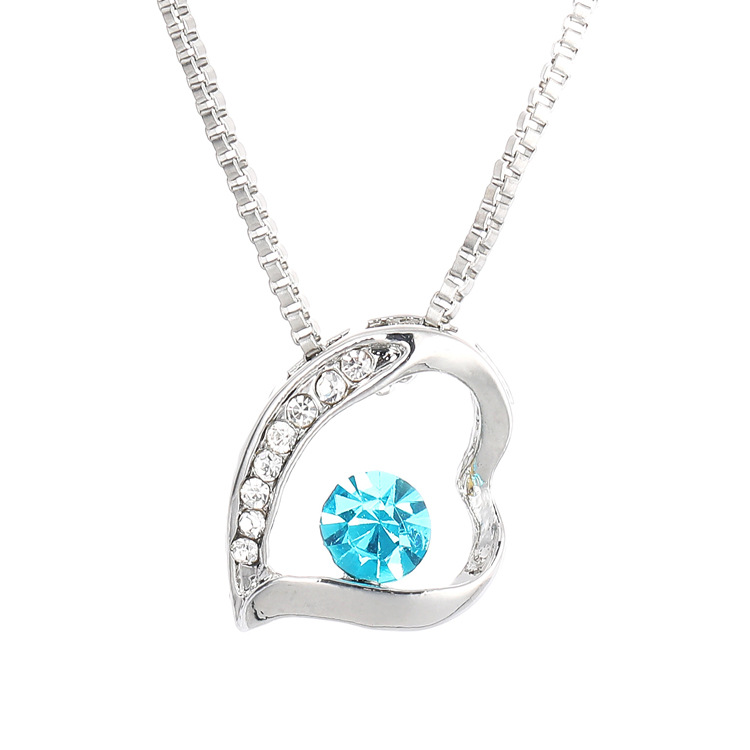 Heart Shape Women's Diamond Earrings Necklace Set - Alloy Gold PVD Pendant with Box Chain - Green Earrings Pair for Women - Image 2