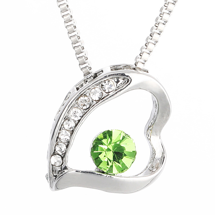 Heart Shape Women's Diamond Earrings Necklace Set - Alloy Gold PVD Pendant with Box Chain - Green Earrings Pair for Women - Image 5