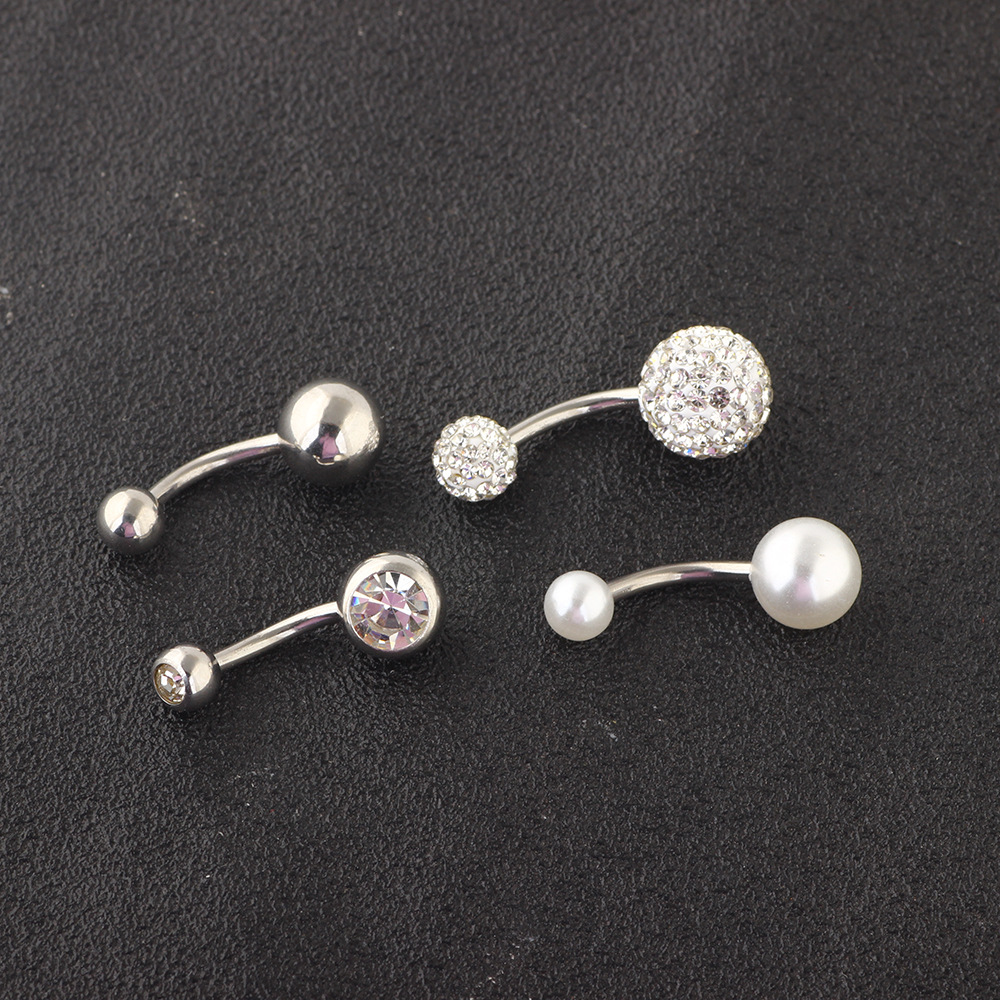 Stainless Steel Pearl Navel Ring Set 4pcs Belly Button Piercing Jewelry Dangle Curved Barbell - Image 5