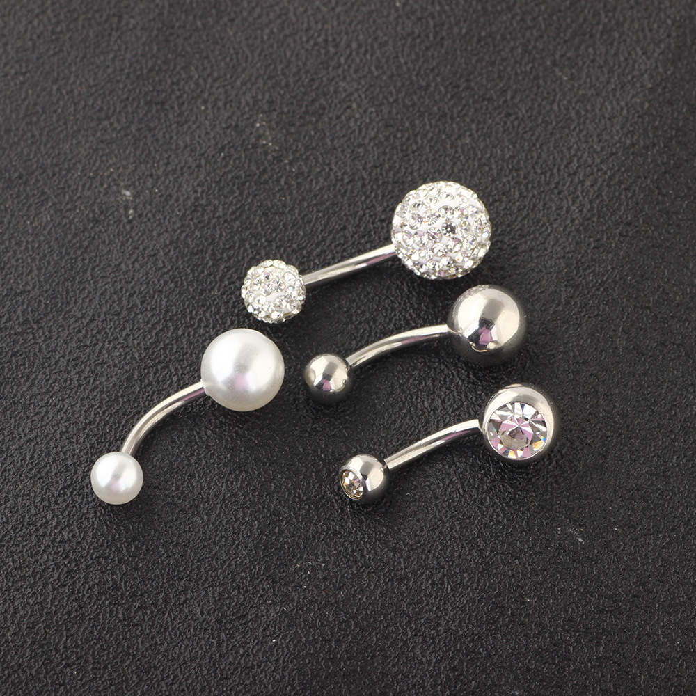 Stainless Steel Pearl Navel Ring Set 4pcs Belly Button Piercing Jewelry Dangle Curved Barbell - Image 4