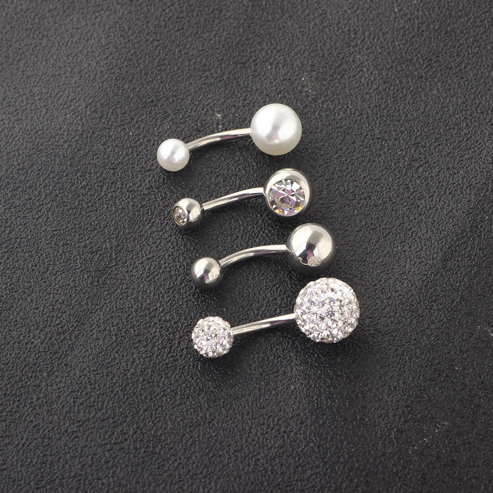 Stainless Steel Pearl Navel Ring Set 4pcs Belly Button Piercing Jewelry Dangle Curved Barbell - Image 2