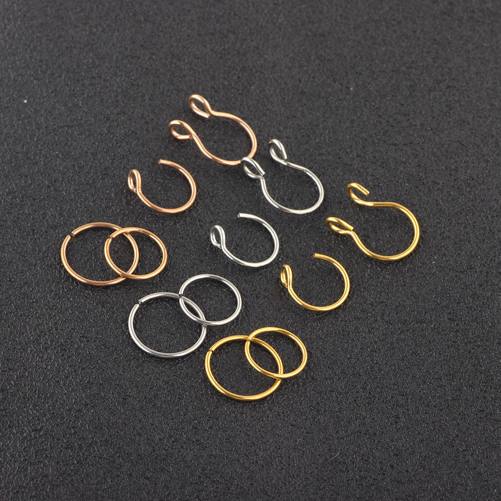 12 Pcs Fake Nose Ring Nose Nail Piercing Jewelry Set, Stainless Steel Geometric Style, 2023 Spring Trendy Ethnic Vintage - Image 2
