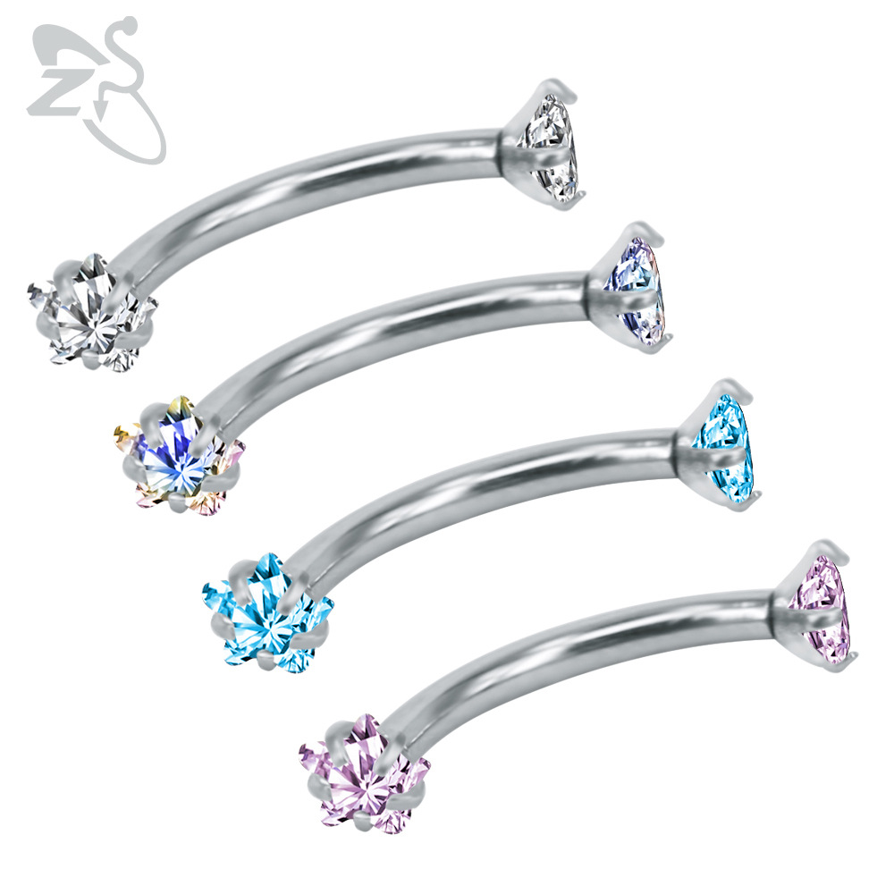 316L Stainless Steel Diamond Eyebrow Ring Round Zircon Eyebrow Barbell Piercing Jewelry Wholesale - Image 5