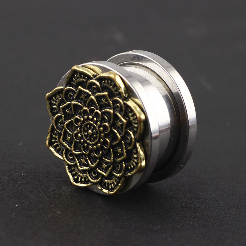 Stainless Steel Bronze Flower Ear Expander Body Piercing Jewelry Set - 5mm Gauge - Image 2