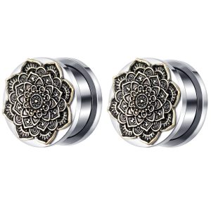 Stainless Steel Bronze Flower Ear Expander Body Piercing Jewelry Set - 5mm Gauge