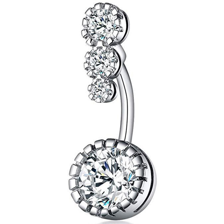 4 Diamond Zircon Belly Button Ring Stainless Steel Gold Tone Geometric Navel Jewelry - Image 3