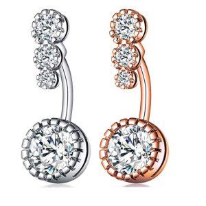 4 Diamond Zircon Belly Button Ring Stainless Steel Gold Tone Geometric Navel Jewelry
