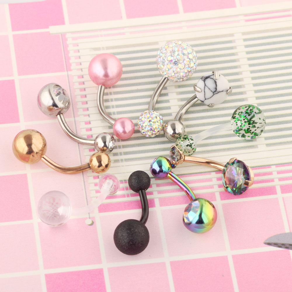 10 Pcs Navel Ring Set with Zircon Belly Button Piercing Jewelry Stainless Steel Flower Design - Image 4