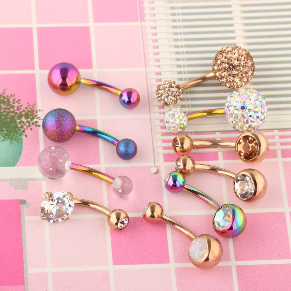 Wholesale 10-Piece Stainless Steel Zircon Flower Navel Ring Belly Button Piercing Jewelry Set - Image 2
