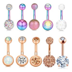 Wholesale 10-Piece Stainless Steel Zircon Flower Navel Ring Belly Button Piercing Jewelry Set