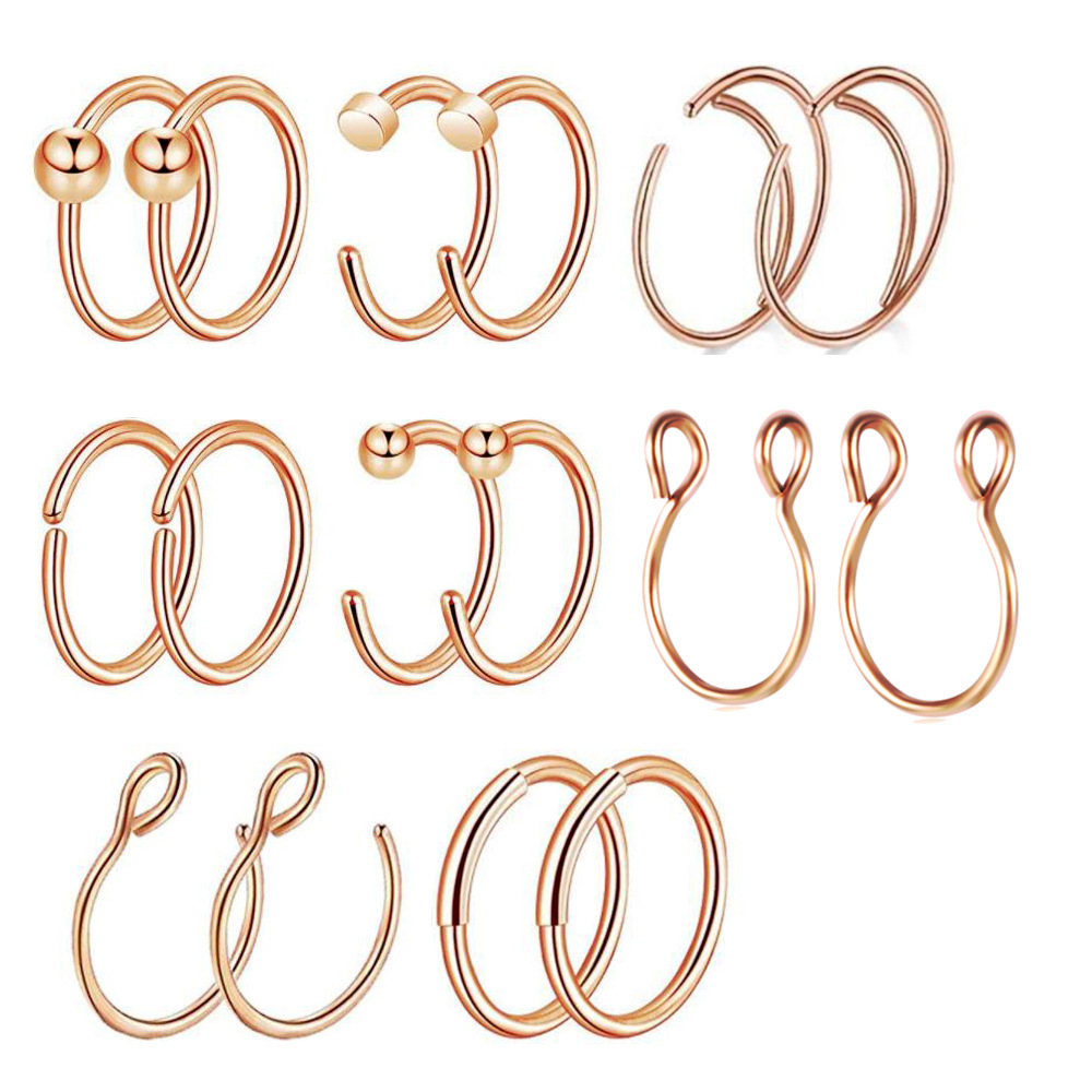 16Pcs Rose Gold Stainless Steel Lip Nose Nail Rings Floral Piercing Jewelry Set - Best Selling Amazon Accessories - Image 4