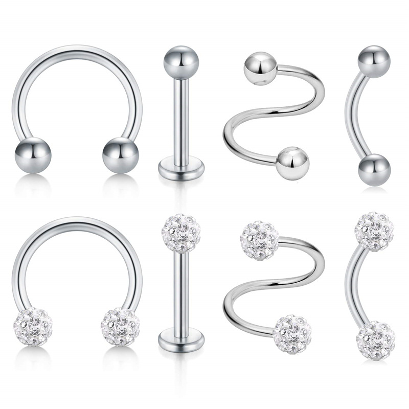 8-Piece Stainless Steel Lip Nails Eyebrow Nails Nose Nails Belly Button Ring Piercing Jewelry Set Rose Gold - Image 2