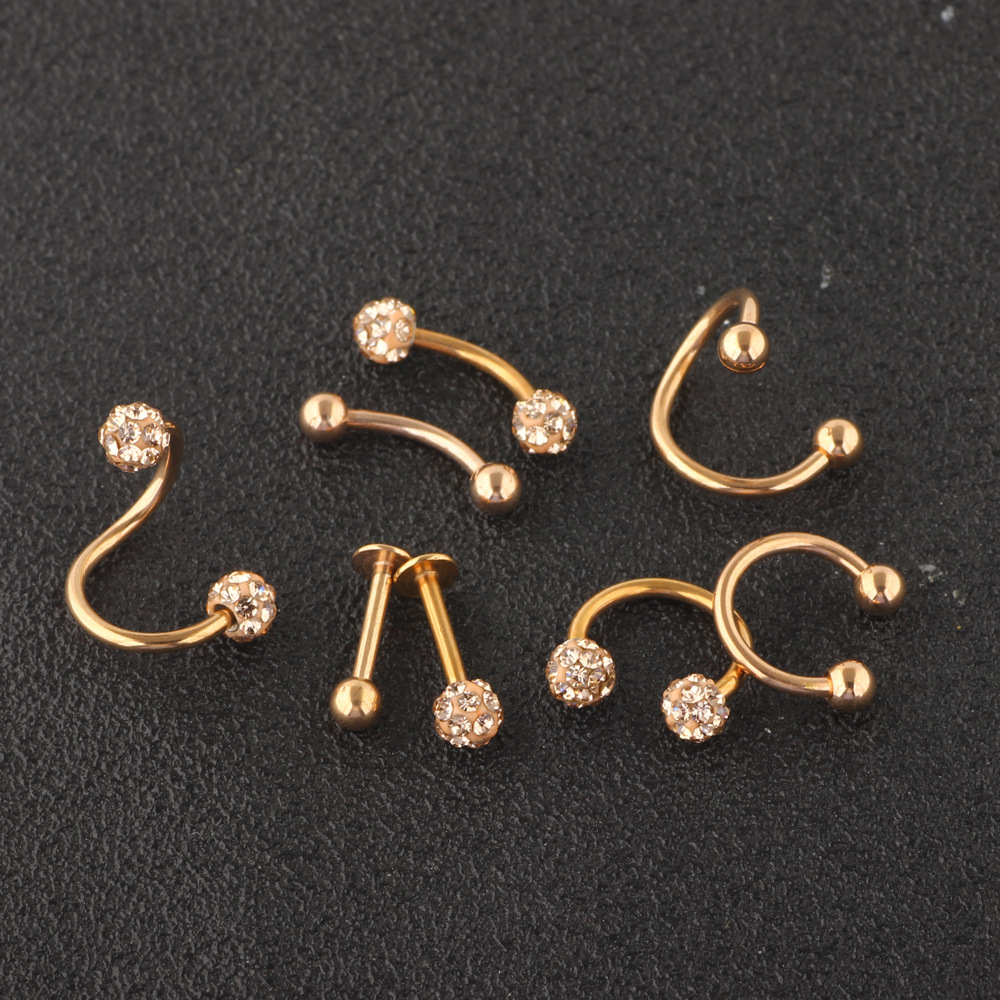 8-Piece Stainless Steel Lip Nails Eyebrow Nails Nose Nails Belly Button Ring Piercing Jewelry Set Rose Gold - Image 3