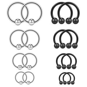 16 Pack Nose Rings Nail Puncture Set 6-12mm Piercing Ear Bone Nail Stainless Steel