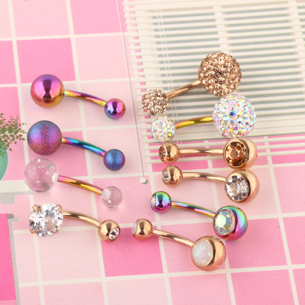 Wholesale 10-Piece Stainless Steel Zircon Flower Navel Ring Belly Button Piercing Jewelry Set - Image 3
