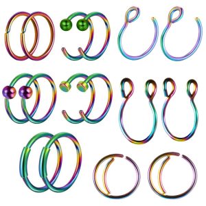 16Pcs Rose Gold Stainless Steel Lip Nose Nail Rings Floral Piercing Jewelry Set - Best Selling Amazon Accessories