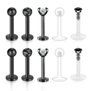 Stainless Steel Body Piercing Jewelry Set - Earrings, Nose, Eyebrow, Lip Rings - Cartoon Flower Silver Wholesale