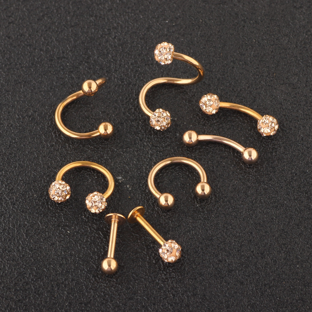 8-Piece Stainless Steel Lip Nails Eyebrow Nails Nose Nails Belly Button Ring Piercing Jewelry Set Rose Gold - Image 4